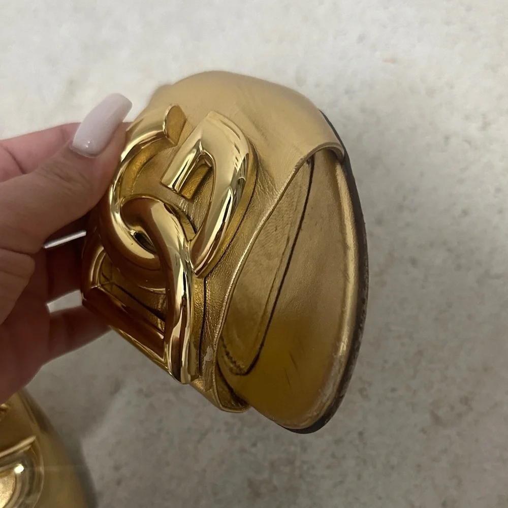 Dolce & Gabbana Metallic Gold Slide Sandals - Picture 6 of 13